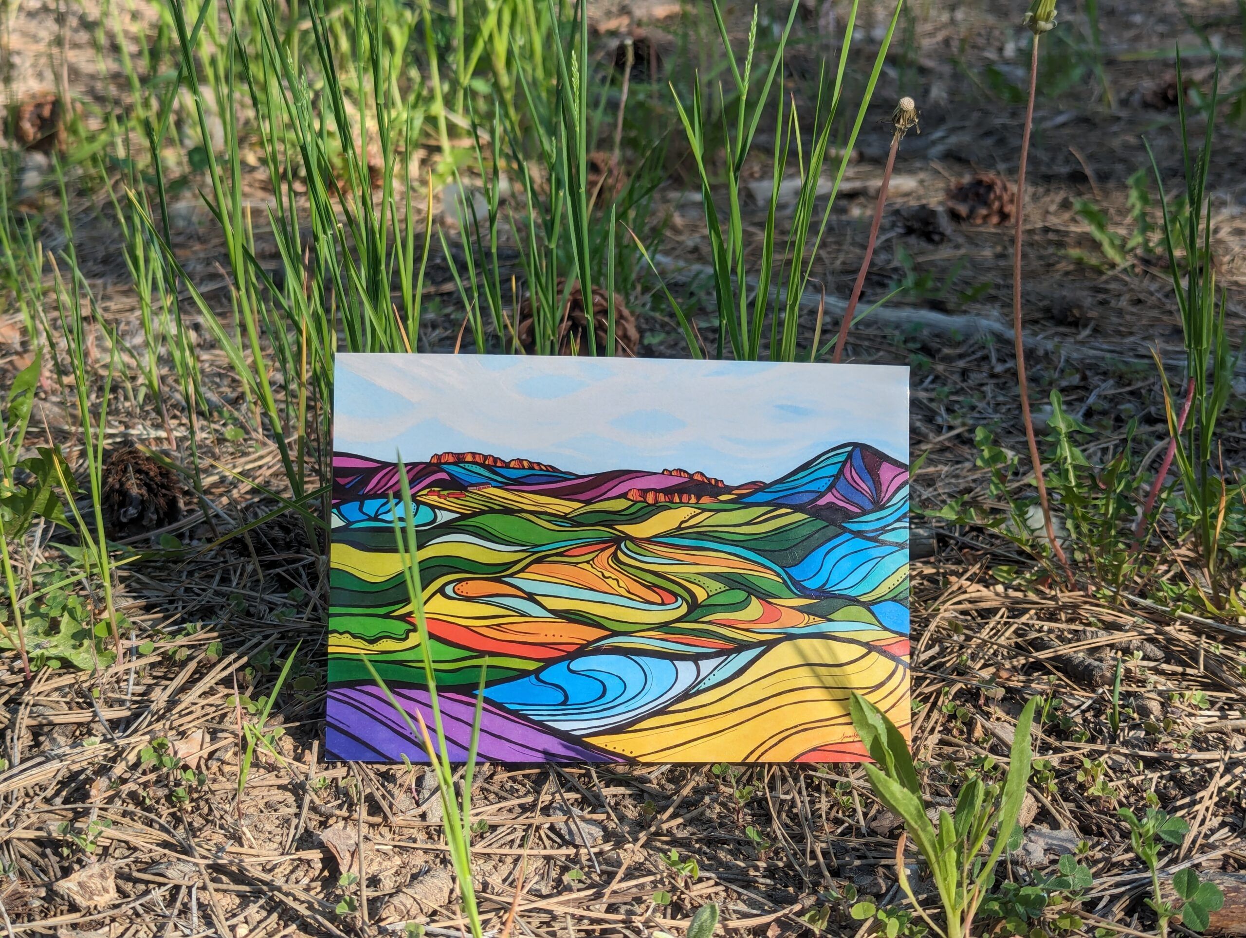 postcard in the grass